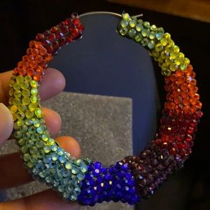 Large rainbow rhinestone earrings!